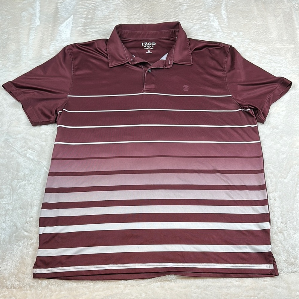 Izod Golf Stretch Men's Maroon and White Striped Polo Shirt